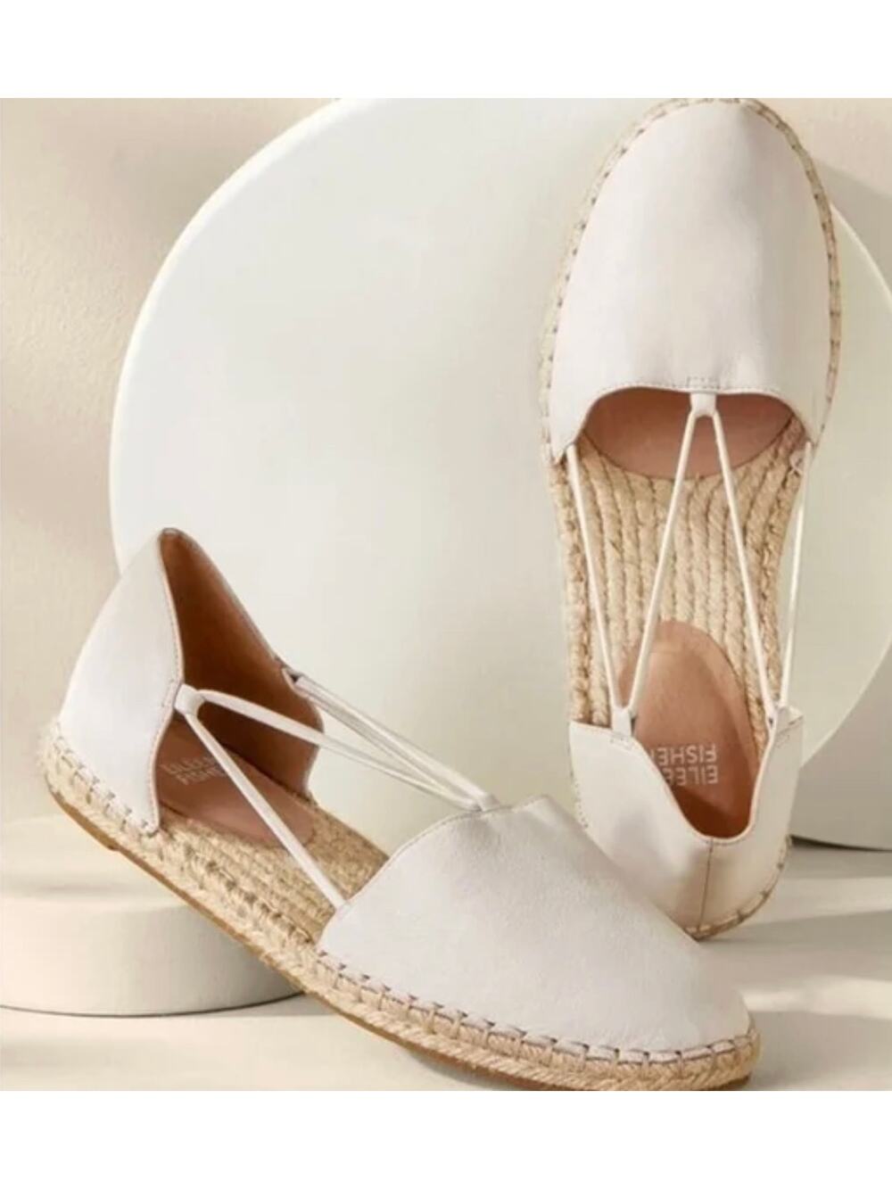 Eileen Fisher Womens 6 White Leather Lee Stretch Espadrille Slip-On Sandal NEW
